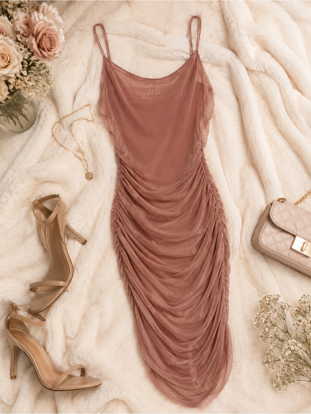 Women’s Blush Pink Draped Slip Dress